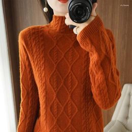 Women's Sweaters Ladies Wool/Cashmere Sweater Winter Half Turtleneck Twist Knit Pullover Solid Wild Large Size Tops Warm Base Shirt Thick