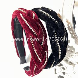 Vintage Crystal Chain Velvet Braided Headband for Women Fashion Red Black Hairband Hair Hoop Headwear Girls Hair Accessories