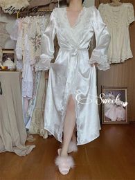 Women's Sleepwear Autumn Spring Women Sexy Mini Sleeping Dress Cross Neck Silver Backless Split Nightgown Feminine Chic Elegant Ladies