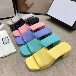 Designer Slippers Fashionable Candy-Colored Rubber Sandals Glossy Square-Toe Shoes Luxury Brand Platform Shoes Versatile Slippers Indoor Outdoor Use