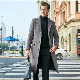 Men's Wool Blends Men's Coat British Long Sleeve Coat FallWinter Trend Fashion Woolen Coats Single Breasted Long Jackets Male Overcoat 231012