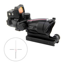 Tactical ACOG Fibre Sight Red Illuminated 4x32 Riflescope Real Fibre 4x Magnifier Optics With RMR Red Dot Weaver Mount Hunting Airsoft Monocular