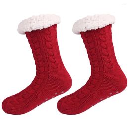 Women Socks Fleece Thermal Black Slippers Floor Nonslip Christmas Stocking Acrylic Girl Child Women's Woman