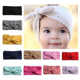 24pcs Lot Winter Warmer Ear Knitted Headband Turban For Baby Girls Crochet Bow Wide Stretch Hairband Headwrap Hair Accessories235i