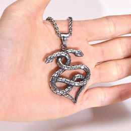 Pendant Necklaces 24'' Gothic Double Snake Wrap Necklace Vintage Religious Stainless Steel Sweater Hip Hop Punk JewelrPend236p