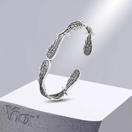 Charm Bracelets Vnox Angel Wings Cuff for Men Women Vintage Style Silver Colour Inspirational Guardian Bangle Gifts Jewellery 231012