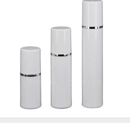 15ml 30ml 50ml Pure White Cylindrical Silver Edge Cosmetic Packing Containers Plastic Emulsion Airless Pump Bottle ZZ