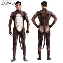 Theme Costume Zawaland Halloween Men Jumpsuits Animal Cosplay Come Clothes Zipper Zentai Bodysuits Unisex Disguisement Jumpsuits with Tails T231013