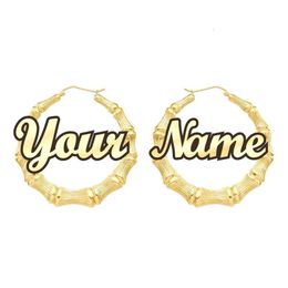 Customizable Customise Name Earrings Bamboo Style custom hoop Earrings With Statement Words CJ191116281O