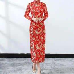 Ethnic Clothing Slim Fit Cheongsam Women Dress Elegant Chinese Style Women's Classic Long Slit For Weddings Parties