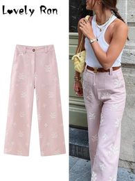 Men's Pants 2023 Summer Embroidery Cotton Linen For Women Y2K Pink Casual Loose Wide Leg Long Female Breathable Straight Trouser 231013