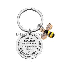 Key Rings Stainless Steel Key Ring English Letter Be Happy Best Teacher Bee Charm Keychain Teachers Day Gift Bag Hangs Jewellery Jewellery Dhvk1