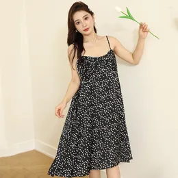 Women's Sleepwear Fdfklak Sexy Black Dress Sleeveless Sling Nightdress Women Summer Nightgowns Cartoon Print Ladies Nightshirt Casual