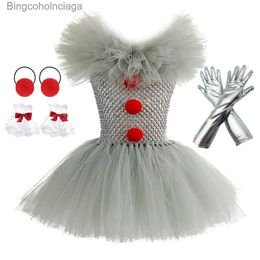 Theme Costume Gray Clown Tutu Dress for Girls Carnival Halloween Come for Kids Girl Joker Cosplay Tulle Outfit Children Party Scary ClothesL231013