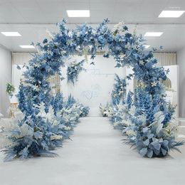 Decorative Flowers Custom-made Blue Wedding Flower Scene Display Hall Placed Silk Marriage Proposal Decoration Row