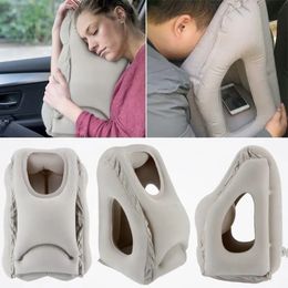 Pillow Upgraded Inflatable Air Cushion Travel Pillow Headrest Chin Support Cushions for Airplane Plane Car Office Rest Neck Nap Pillows 231013
