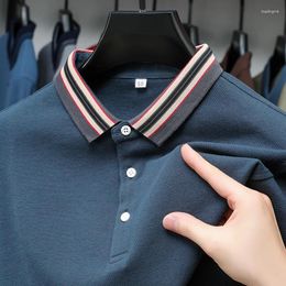 Men's Polos High End Long Sleeved Polo Shirt Autumn 2023 Pure Cotton Fashionable Striped Lapel Casual T-shirt Wear