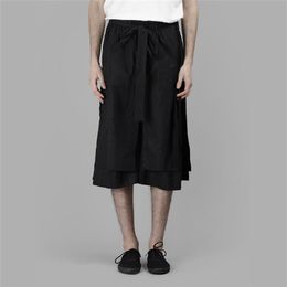 Men's Shorts Multi-layer Streamer Irregular Niche Design Skirt Hem Japanese Lace Seven-point Tie Wide Leg Pants240i