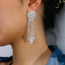 Dangle Earrings XSBODY Fashion Round Circle Rhinestone Jewelry For Women Bridal Water Drop Zircon Tassel Wedding Accessories