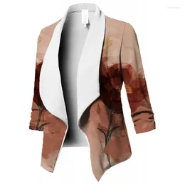 Women's Suits Women Casual Print Cardigan Ruched Asymmetrical Jacket Coat Slim Polyester Spandex Blazers Office Commuter Suit