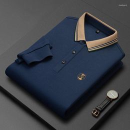 Men's Polos High End Mercerized Cotton Long Sleeved Polo Shirt Autumn Korean Fashion Embroidery Lapel Top Business T-shirt Men