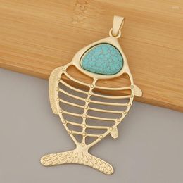 Pendant Necklaces 1pc/Lot MaGold Color Large 3D Fish Bone & Faux Stone Charms Pendants For DIY Necklace Jewelry Making Findings Accessories
