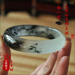 Bangle -like Floating Flowers Jade Bracelet Xiuyan A Goods Ink Painting Brace