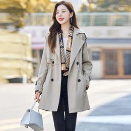 Women's Trench Coats Korean Fashion Double Breasted Mid-length Coat 2023 Spring Autumn Loose Drawstring Outwear Casual Streetwear