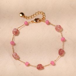 Charm Bracelets Minar Sweet Pink Colour Irregular Natural Stone Strand 18K Real Gold Plated Brass Bracelet For Women Beach Accessories