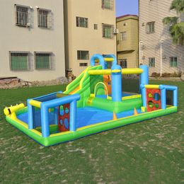 Inflatable Bounce House 7-in-1 Jump and Slide Bouncer w/ Basketball Rim Football Field Games Sports Court Soccer Goal Playground Outdoor Park Garden Party Gifts Toys