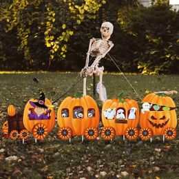 4pcs, Halloween Yard Signs, Halloween Decorations Outdoor Stakes, Pumpkin Train Skeleton Cute Halloween Yard Signs Decor,Scene/Festivals/Home/Yard/Halloween Decor