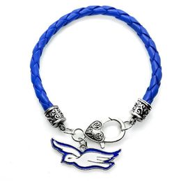 Charm Bracelets Arrival Enamel Metal ZETA PHI BETA Sorority Society Mascot Dove Pendant Blue Leather Chain Bracelet Bangle221y
