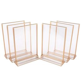 Party Decoration Gold Double Sided Picture Frames Acrylic Sign Holders Vertical Po Stand For Table Numbers Wedding Cards Pressed F238Q