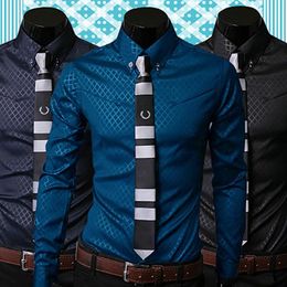 Whole- Store Fashion Men Argyle Business Style Slim Fit Long Sleeve Casual Dress high quality Shirt2962