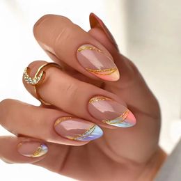 False Nails 24Pcs Acrylic Fake Press on Simple French Nail with White Edge Design Wearable Mid length Almond Full Cover Tip 231013