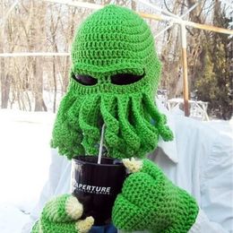 Party Hats Novelty Funny Party Octopus Beard Hat Unisex Animal Cthulu Crocheted Tentacle Knit Wind Mask Ski Cap Halloween Hats 231013