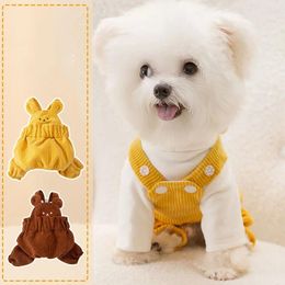 Dog Apparel Yellow Bear Strap Pants Winter Four Legged Clothes Corduroy Pet Clothing Fashion Warm XS-XL