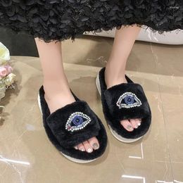 Slippers Lady Shoes Winter Women's Slipper Fashion Home Cotton Casual Crystal String Bead Comfort Soft Platform Flats