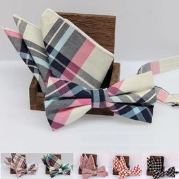 Bow Ties men's bow tie handkerchief set Cheque bowknot Classic cotton Jacquard Woven Men Butterfly BowTie Pocket Square hanky Suits 231012