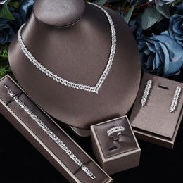 Necklace Earrings Set Simple 4-piece Bridal Wedding Jewellery Cubic Zircon For Women Dubai