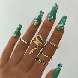 Cluster Rings Snake For Women Men Stainless Steel Gothic Gold Finger Ring Punk Aesthetic Vintage Party Jewellery Couple Gift Bague F311P