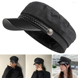 Berets Casual Flat Top Leather Brim Woollen Cloth Hat Army Cap Military Hats Captain