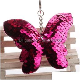 Anahtar Halkalar Paillette Pullu Butterfly Anahtar Yüzük Hayvan Kolye Keychain Tutucu Çanta Moda Takı Takı Dhmxh