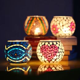 Crystal Glass Mosaic Candle Holders Home Table Decoration Wedding Decorations Candles Lantern Valentine Gift LL