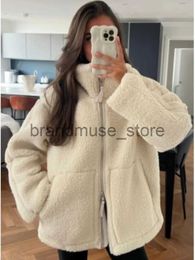 Women's Leather Faux Leather Elegant Solid Lamb Wool Warm Coat Women Fashion With Pocket Zipper Long Sleeves Jackets 2023 Autumn Casual High Street Outwear J231013