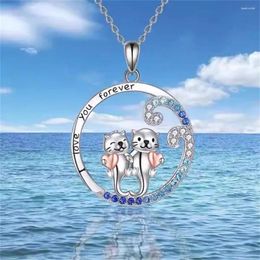 Pendant Necklaces Elegant Sea Otter Love Necklace For Women Inlaid Zircon Bling Adjustable Geometric Choker Jewelry Accessories