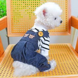 Dog Apparel Ropa Para Perros Cat Clothes Braces Traction Chest Back Bear Head Jeans Pet Supplies