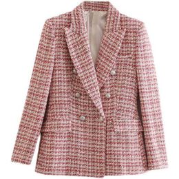 2023 Double Breasted Spring Autumn Outerwear Female Chic Tops Vintage Office Lady Jacket Coat New Casual Women Tweed Blazer 1U7DC