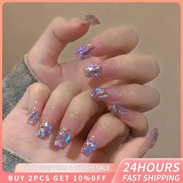 False Nails 24pcs Design Fake Sparkling Aurora Ballerina Wearable Art Press On Ins StylesFrench Manicure 231013