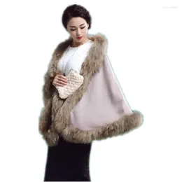Scarves Luxury Women's Genuine Raccoon Fur Cape Trim Wedding Shawl Autumn Winter Fluffy Wraps Wool Poncho